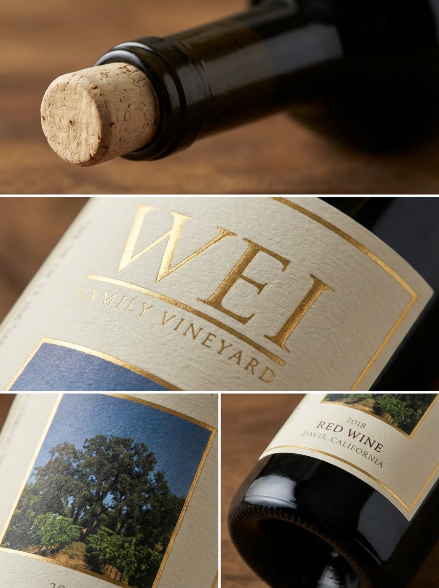 Wei Family Vineyard wine detail collage